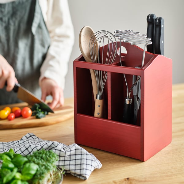 HAVSMAL knife block, brown-red, 22x16 cm