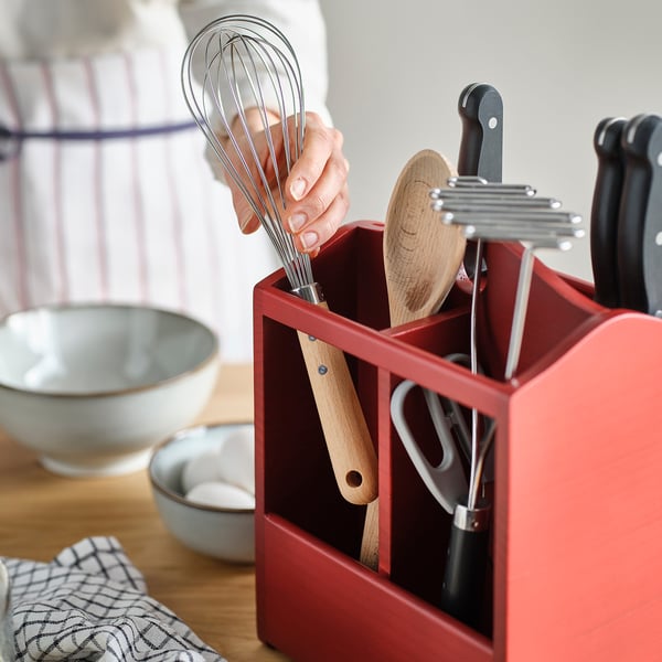 HAVSMAL knife block, brown-red, 22x16 cm