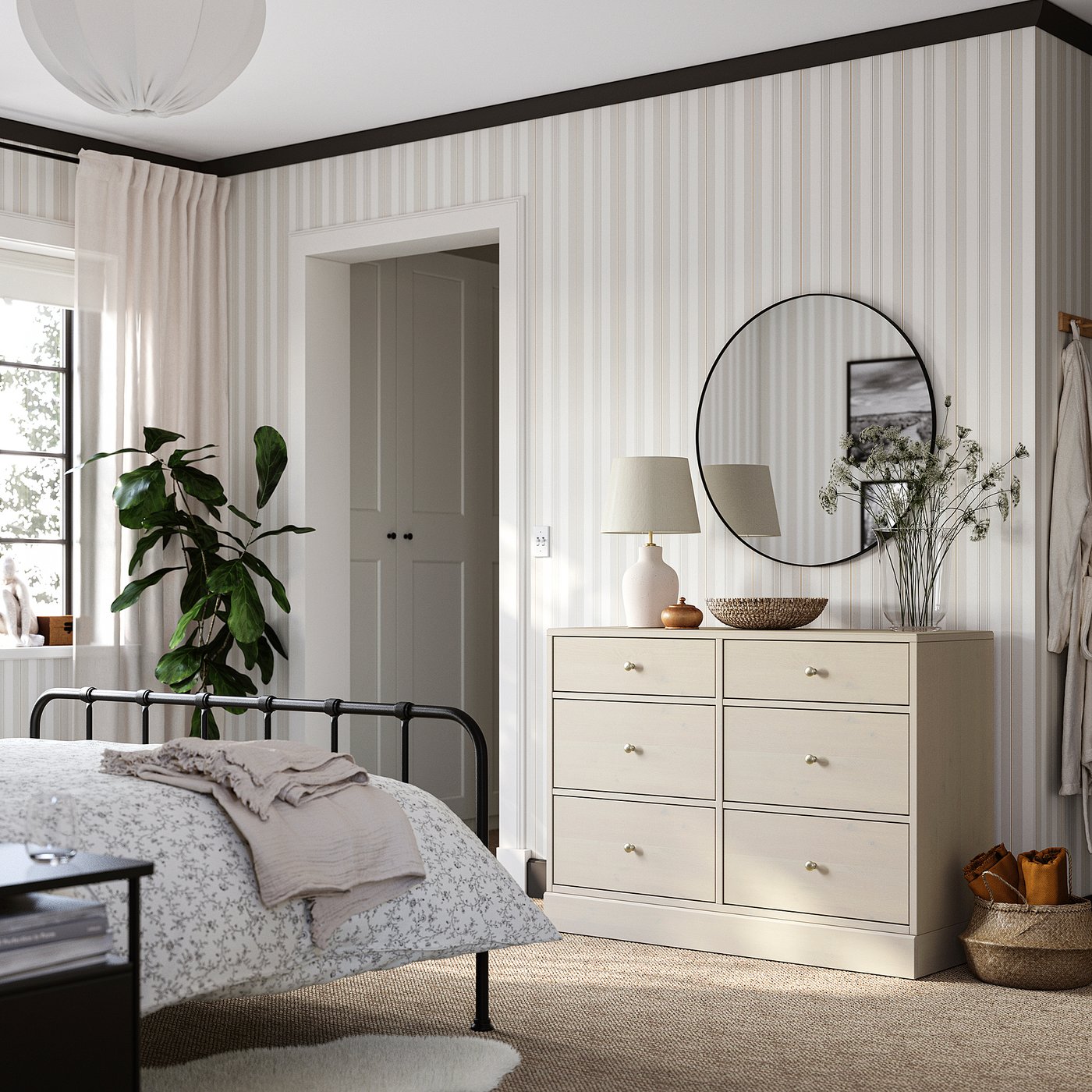 HAVSTA chest of 6 drawers, grey-beige, 121x47x89 cm