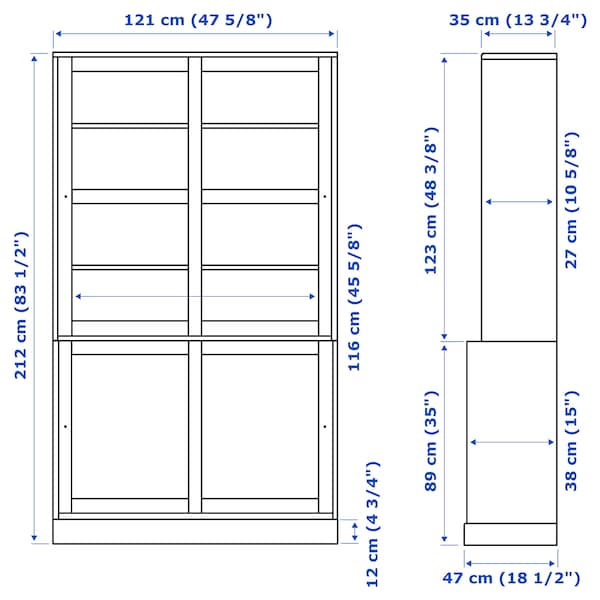 HAVSTA - Storage comb w sliding glass doors, white, 121x47x212 cm