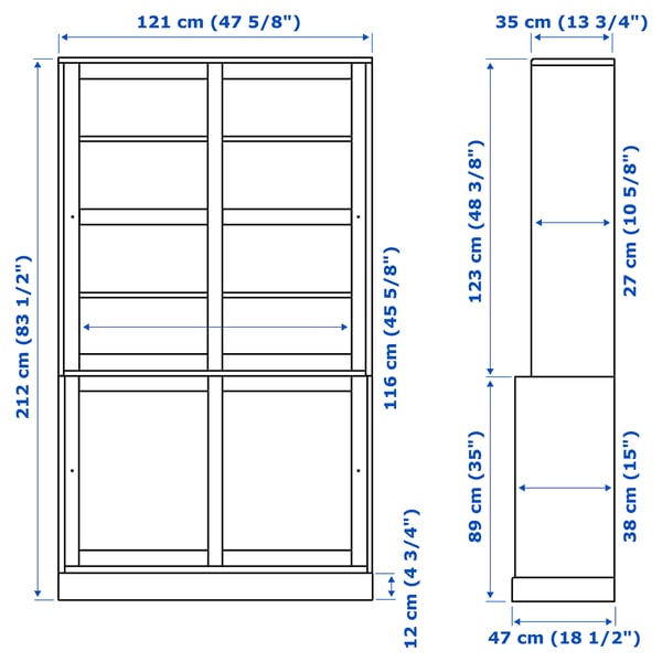 HAVSTA storage comb w sliding glass doors, white, 121x47x212 cm
