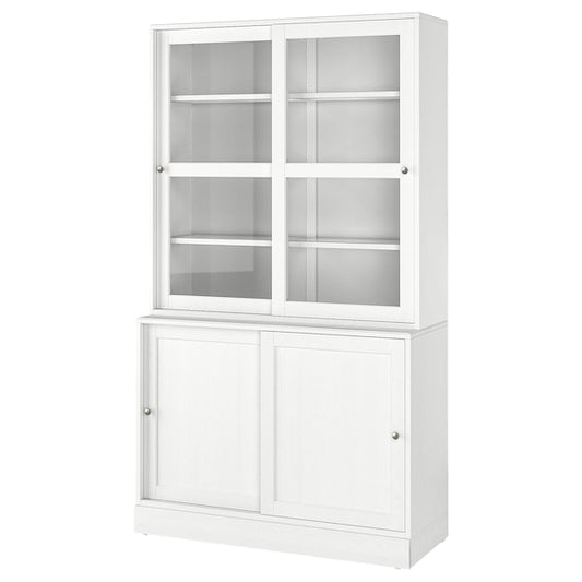 HAVSTA - Storage comb w sliding glass doors, white, 121x47x212 cm