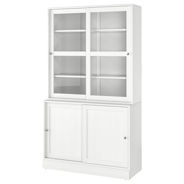 HAVSTA storage comb w sliding glass doors, white, 121x47x212 cm