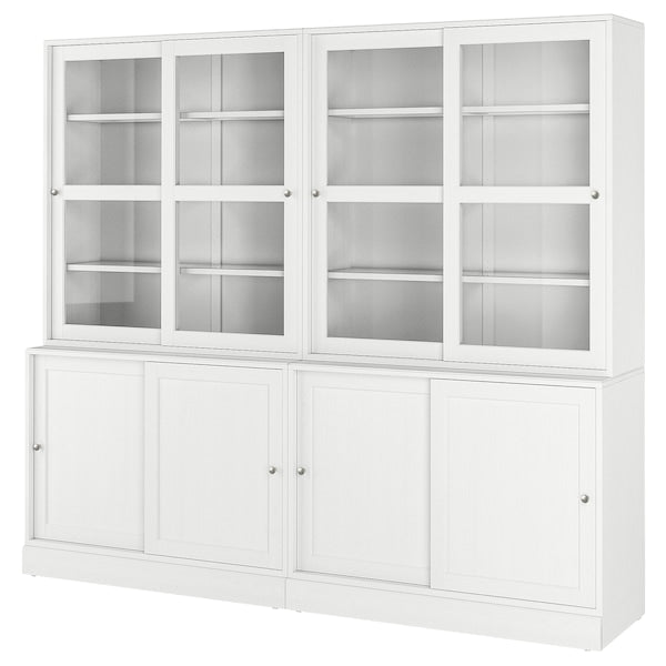 HAVSTA - Storage comb w sliding glass doors, white, 242x47x212 cm