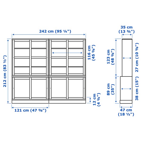 HAVSTA - Storage comb w sliding glass doors, grey-beige, 242x47x212 cm