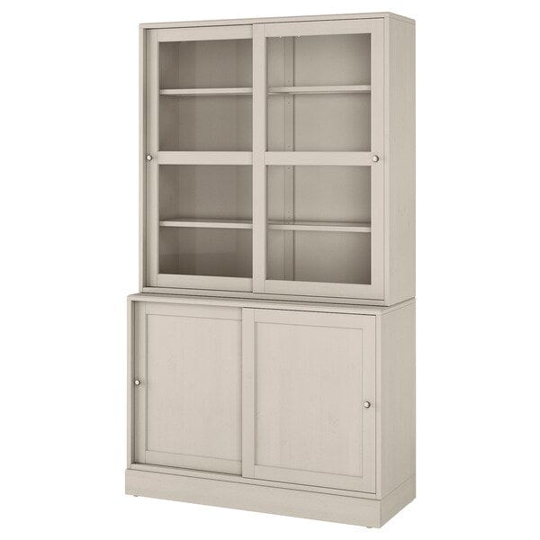 Ikea HAVSTA - Storage comb w sliding glass doors, grey-beige, 121x47x212 cm