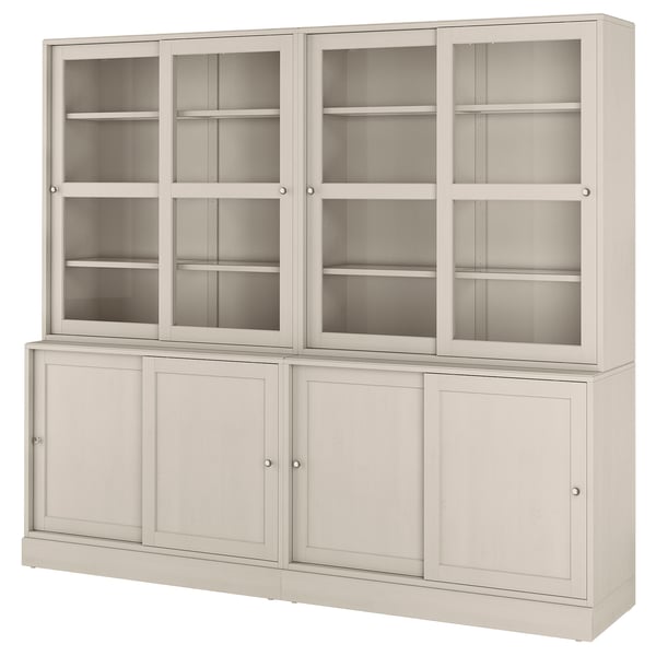 HAVSTA - HAVSTA Storage comb w sliding glass doors, grey-beige, 242x47x212 cm