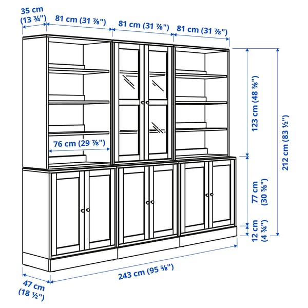 HAVSTA storage combination w glass doors, white, 243x47x212 cm