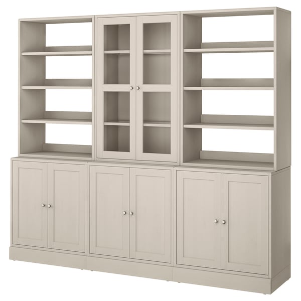 HAVSTA - Storage combination w glass doors, grey-beige, 243x47x212 cm