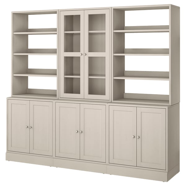 HAVSTA - HAVSTA Storage combination w glass doors, grey-beige, 243x47x212 cm