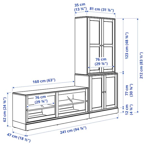 HAVSTA - TV storage combination/glass doors, white, 241x47x212 cm