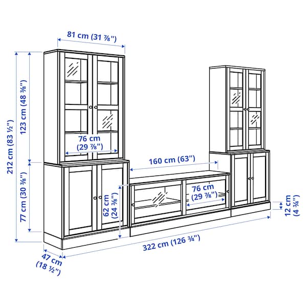 HAVSTA - TV storage combination/glass doors, grey-beige, 322x47x212 cm