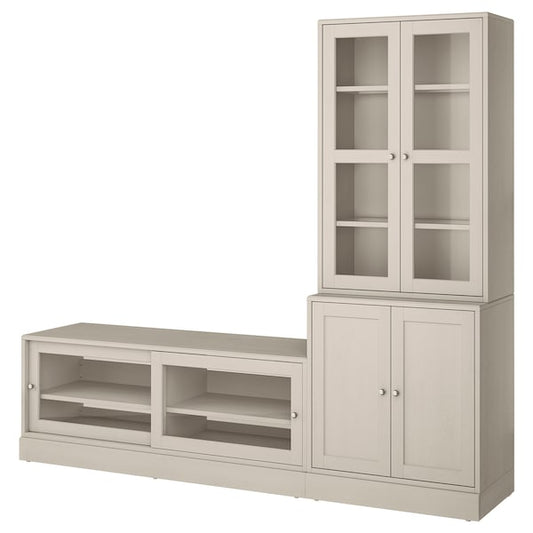 HAVSTA - TV storage combination/glass doors, grey-beige, 241x47x212 cm