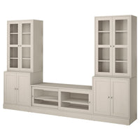 HAVSTA - TV storage combination/glass doors, grey-beige, 322x47x212 cm