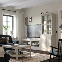 HAVSTA - TV storage combination/glass doors, grey-beige, 241x47x212 cm