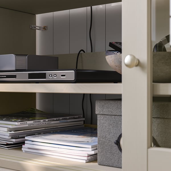 HAVSTA - HAVSTA TV storage combination/glass doors, grey-beige, 241x47x212 cm