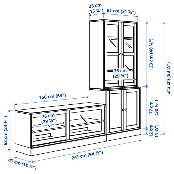 HAVSTA - TV storage combination/glass doors, grey-beige, 241x47x212 cm