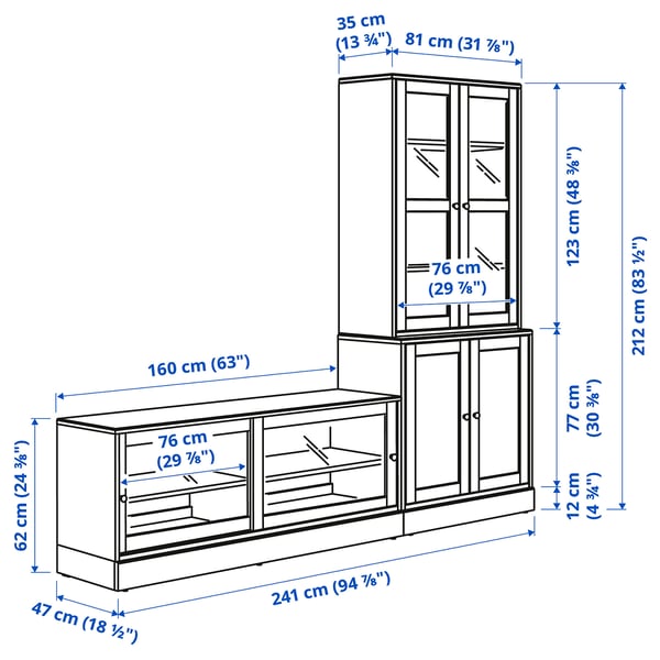 HAVSTA - HAVSTA TV storage combination/glass doors, grey-beige, 241x47x212 cm