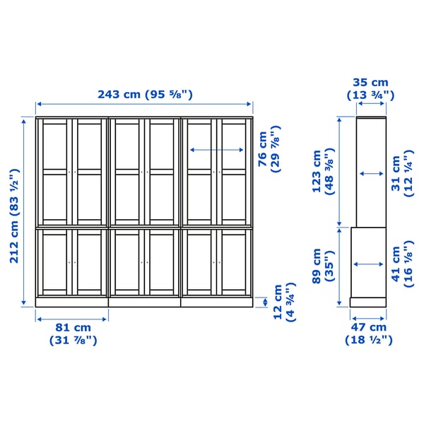 HAVSTA - Storage combination w glass-doors, grey-beige, 243x47x212 cm