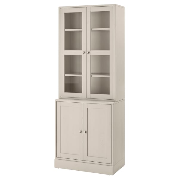 HAVSTA - Cabinet with glass doors, grey-beige,81x47x212 cm