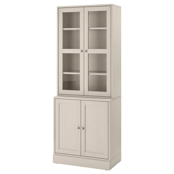 HAVSTA storage combination w glass-doors, grey-beige, 81x47x212 cm