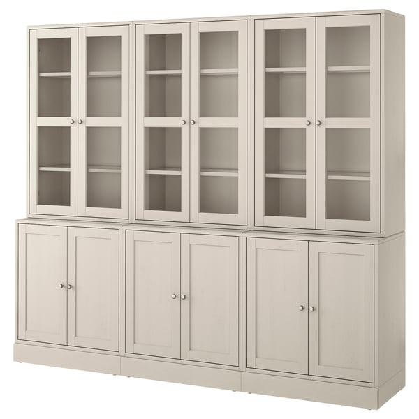 HAVSTA storage combination w glass-doors, grey-beige, 243x47x212 cm