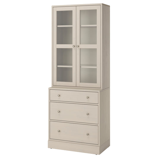 HAVSTA storage combination w glass-doors, grey-beige, 81x47x212 cm