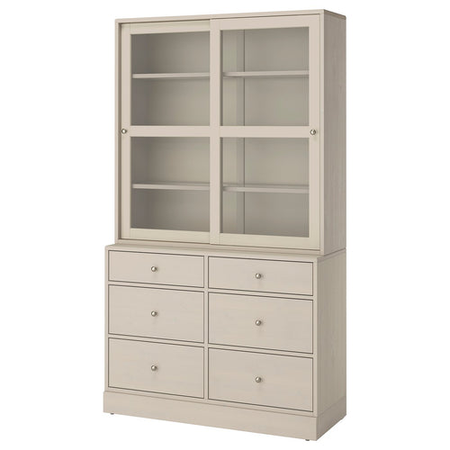 HAVSTA storage combination w glass-doors, grey-beige, 121x47x212 cm