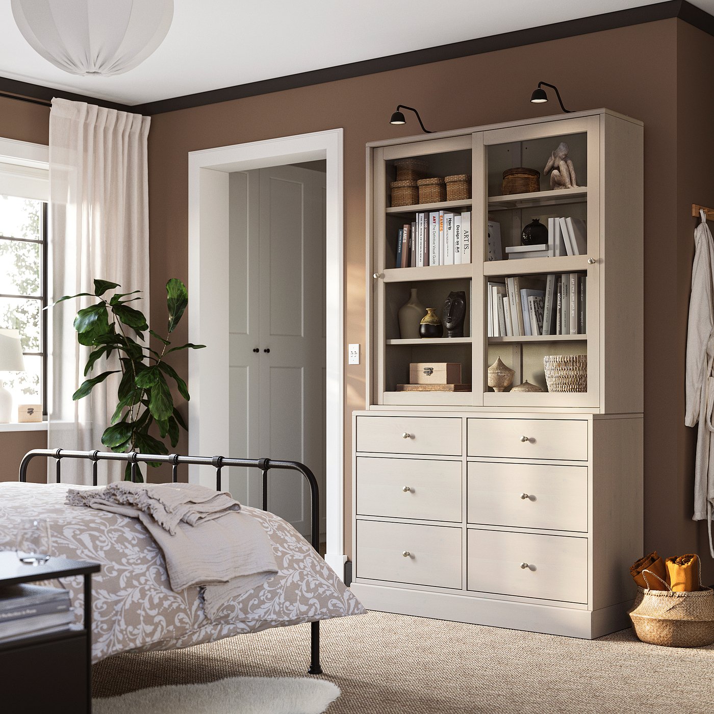 HAVSTA storage combination w glass-doors, grey-beige, 121x47x212 cm