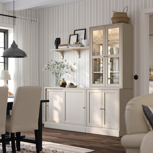 HAVSTA storage combination w sliding doors, grey-beige, 202x47x212 cm