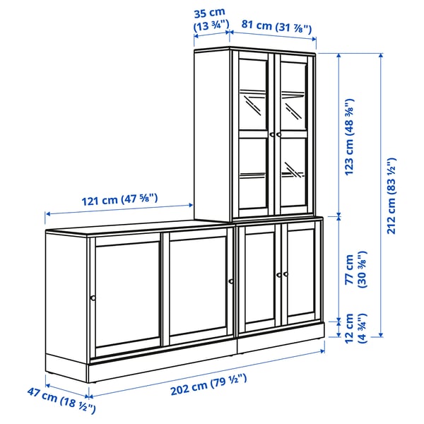 HAVSTA storage combination w sliding doors, grey-beige, 202x47x212 cm