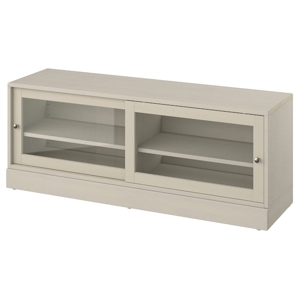 HAVSTA - TV bench with plinth, grey-beige, 160x47x62 cm