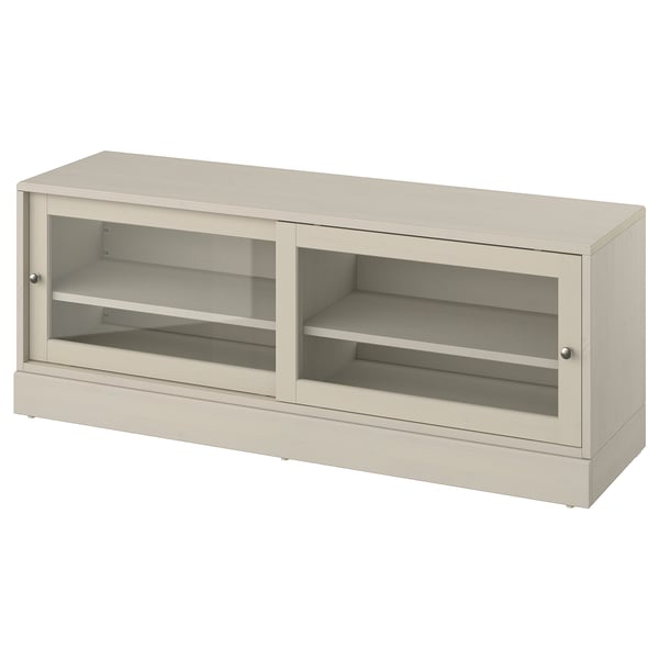 HAVSTA - HAVSTA TV bench with plinth, grey-beige, 160x47x62 cm