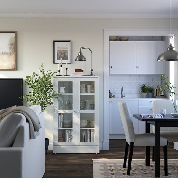 HAVSTA - HAVSTA Glass-door cabinet with plinth, white/clear glass, 81x37x134 cm