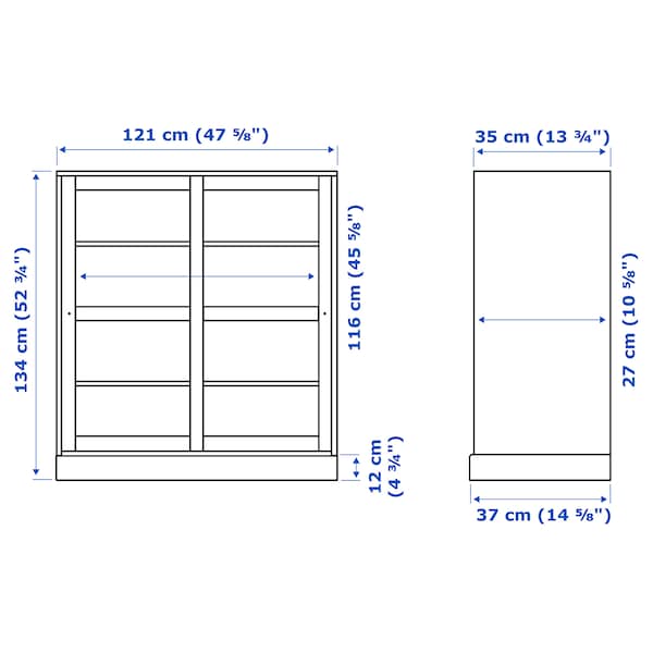 HAVSTA - Glass-door cabinet with plinth, grey-beige/clear glass, 121x37x134 cm