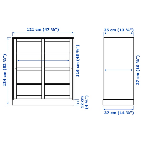 HAVSTA glass-door cabinet with plinth, grey-beige/clear glass, 121x37x134 cm