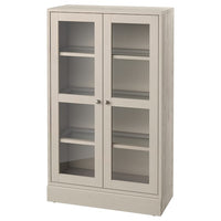 HAVSTA - Glass-door cabinet with plinth, grey-beige/clear glass, 81x37x134 cm