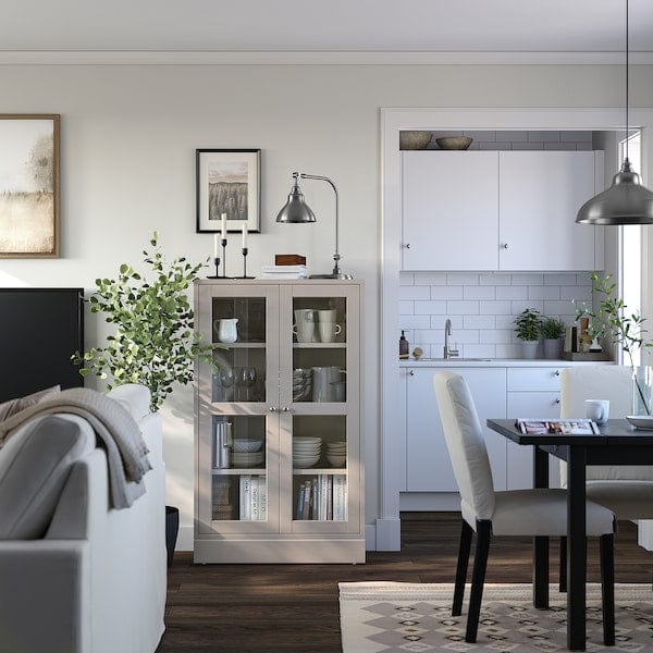 Ikea HAVSTA - Glass-door cabinet with plinth, grey-beige/clear glass, 81x37x134 cm