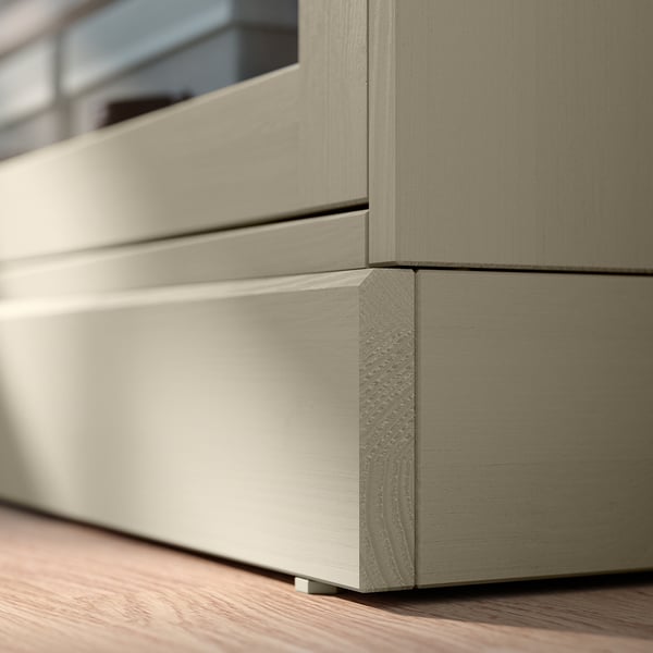 HAVSTA glass-door cabinet with plinth, grey-beige/clear glass, 121x37x134 cm