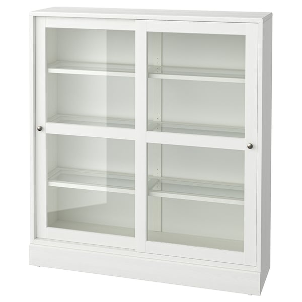 HAVSTA - Glass-door cabinet with plinth, white clear glass, 121x37x134 cm