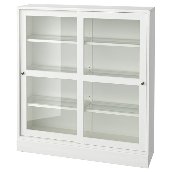 HAVSTA glass-door cabinet with plinth, white clear glass, 121x37x134 cm