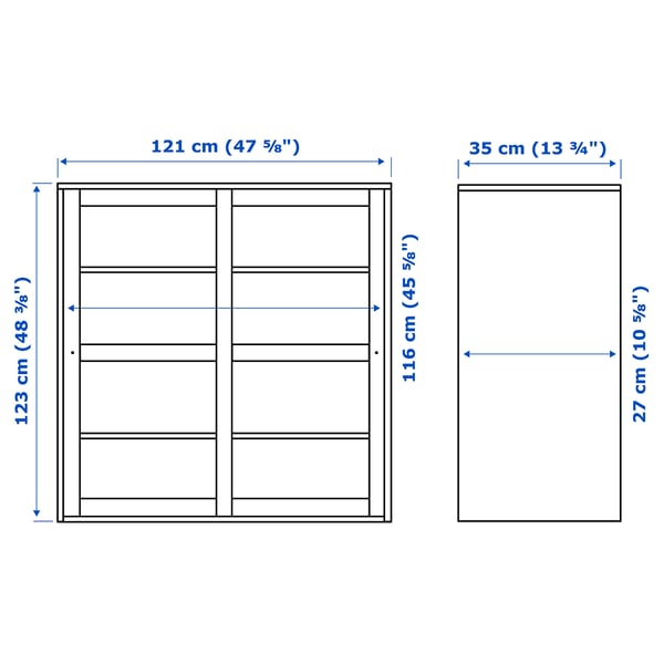 HAVSTA glass-door cabinet, grey-beige, 121x35x123 cm