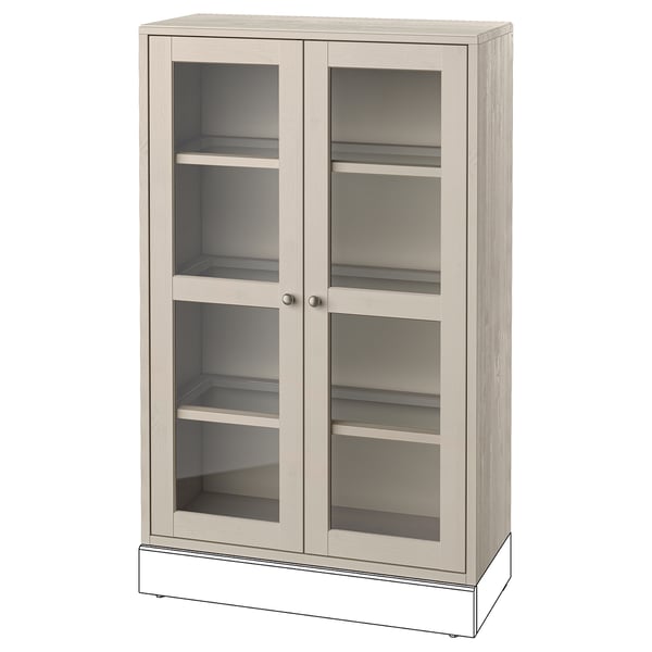 HAVSTA glass-door cabinet, grey-beige, 81x35x123 cm