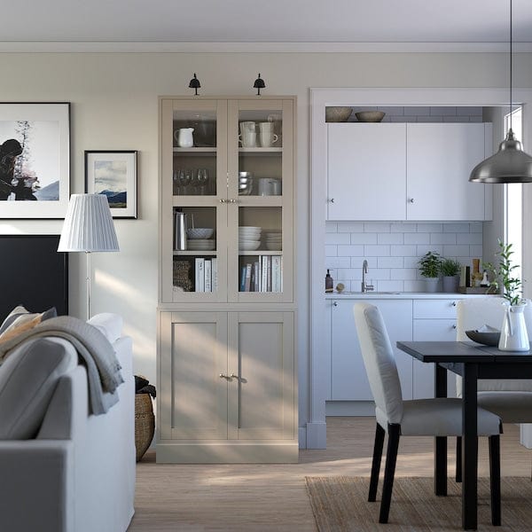 Ikea HAVSTA - Glass-door cabinet, grey-beige, 81x35x123 cm