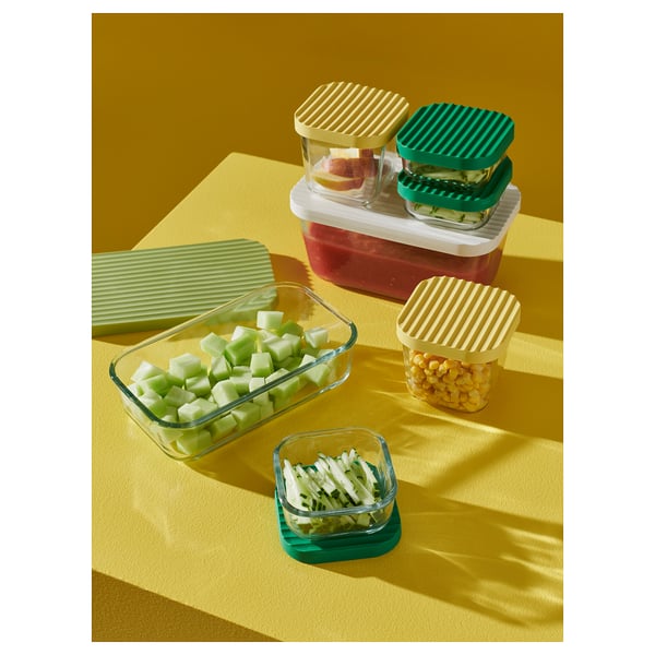 HAVSTOBIS food container with lid, set of 5, transparent/multicolour