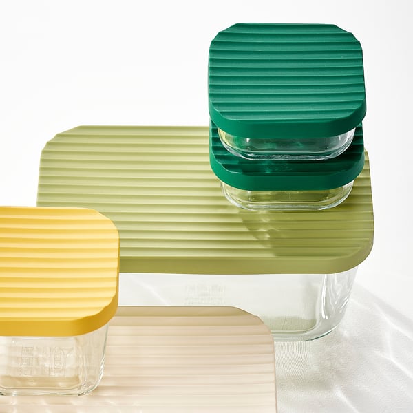 HAVSTOBIS food container with lid, set of 5, transparent/multicolour