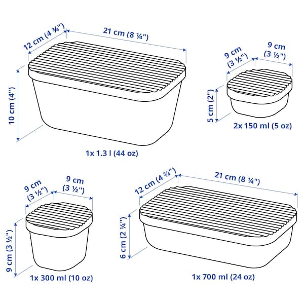 Ikea HAVSTOBIS - Food container with lid, set of 5, transparent/multicolour