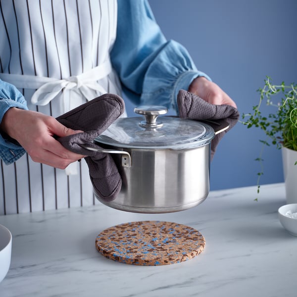 HEAT pot stand, cork patterned/light blue, 19 cm