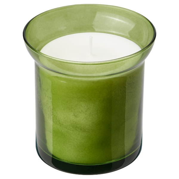 HEDERSAM - Scented candle in glass, Fresh grass/light green, 50 hr