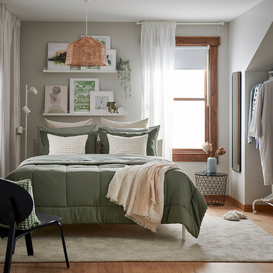 HEDFRYLE comforter set, green, 240x220/50x80 cm